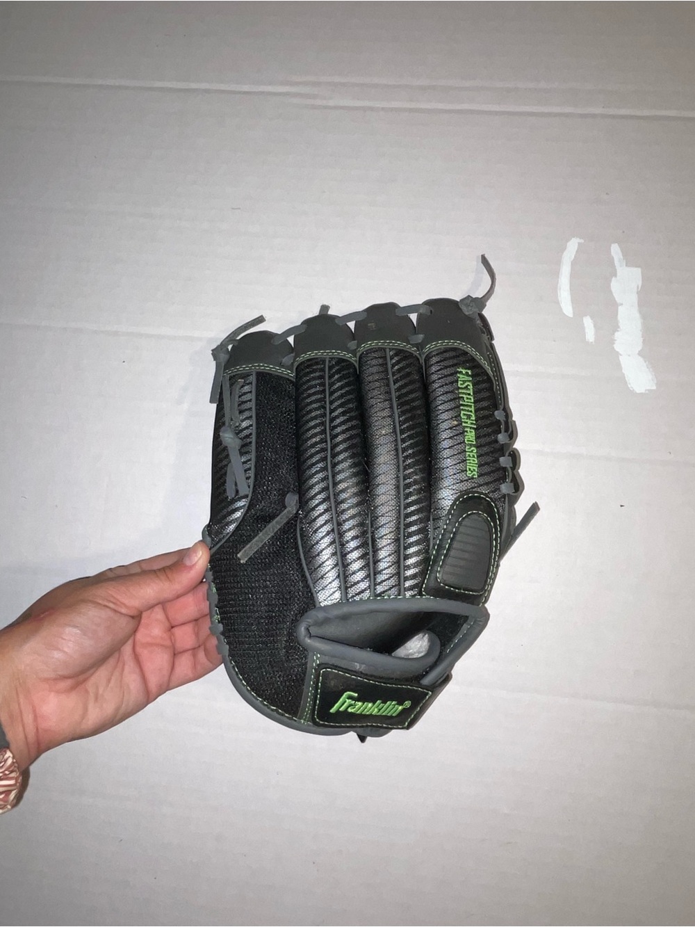 Franklin Kids Baseball Glove in Gray with Green Accents